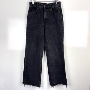 Zara Faded Black High Rise Baggy Wide Leg Jeans Raw Frayed Hem Women's Size 6